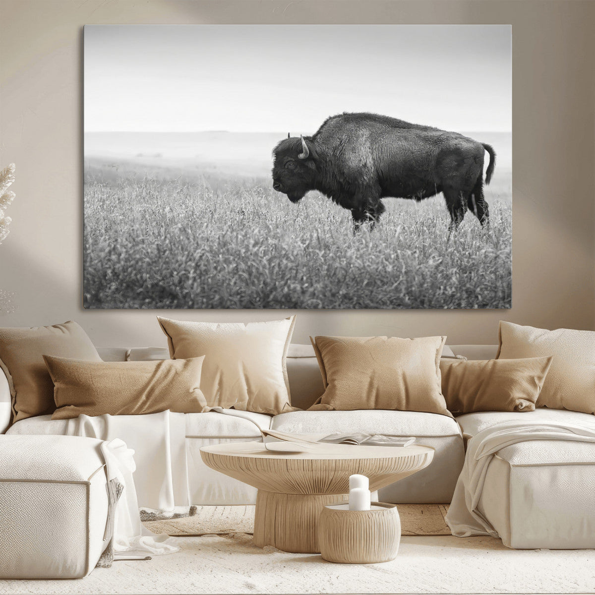 Bison Wall Art Canvas Print – Framed Rustic Wildlife Scene