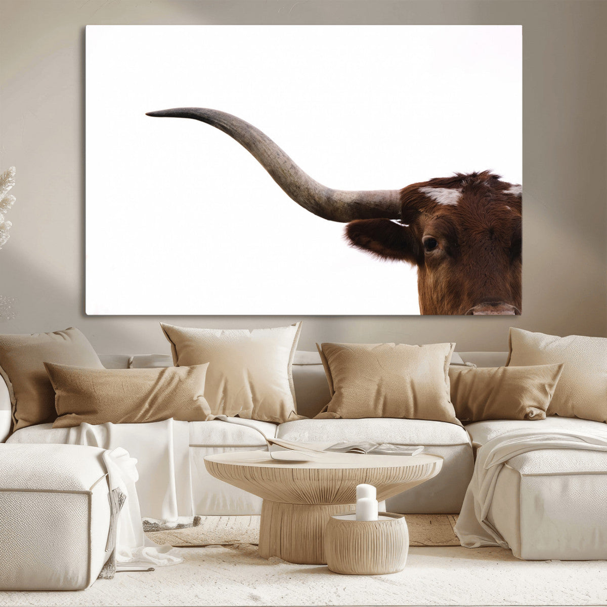 Texas Longhorn Wall Art Canvas Print – Framed Minimalist Cow