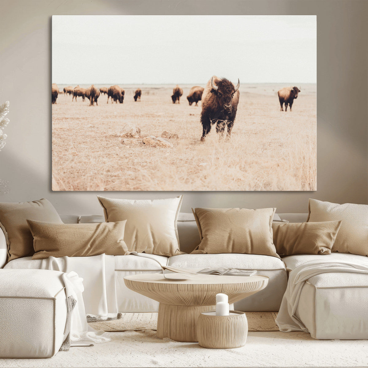 Bison Herd Wall Art Canvas Print, Framed Western Landscape