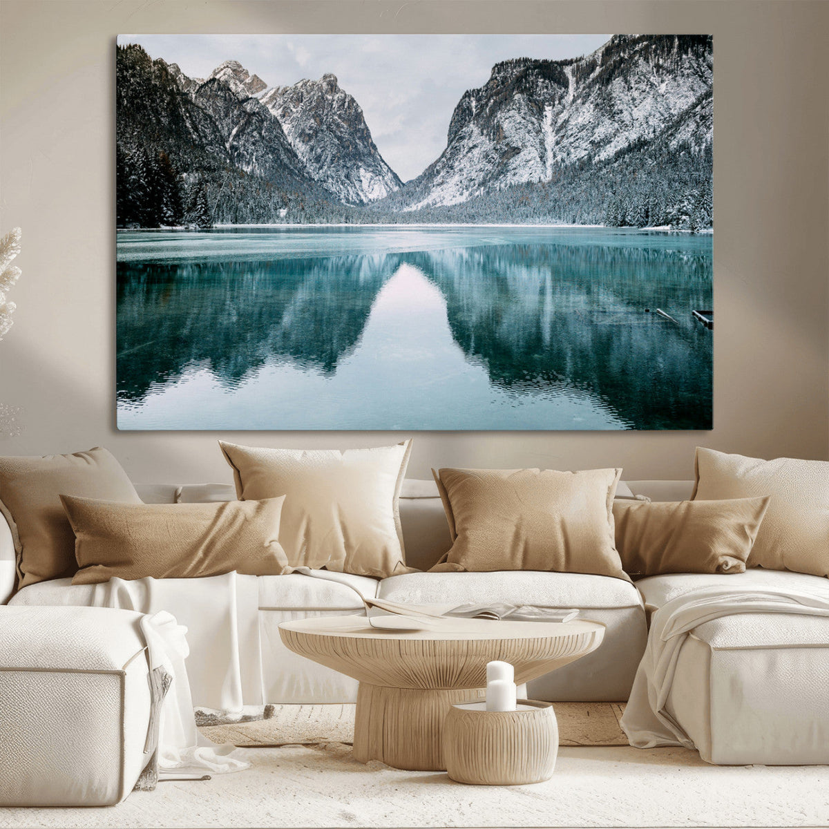 Mountain Lake Wall Art Canvas Print – Framed Toblacher See