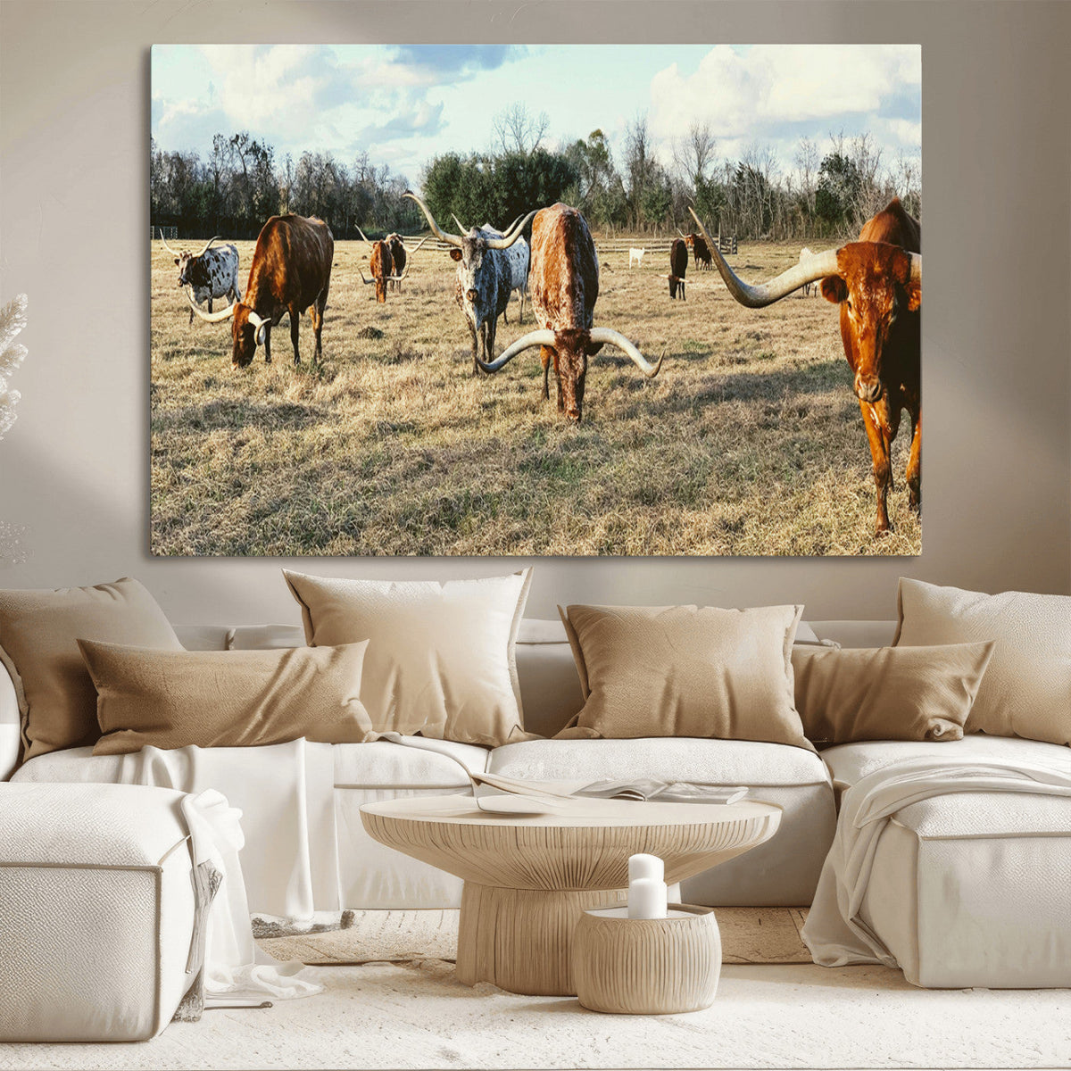 Texas Longhorns Wall Art Canvas Print – Framed Rustic Farm