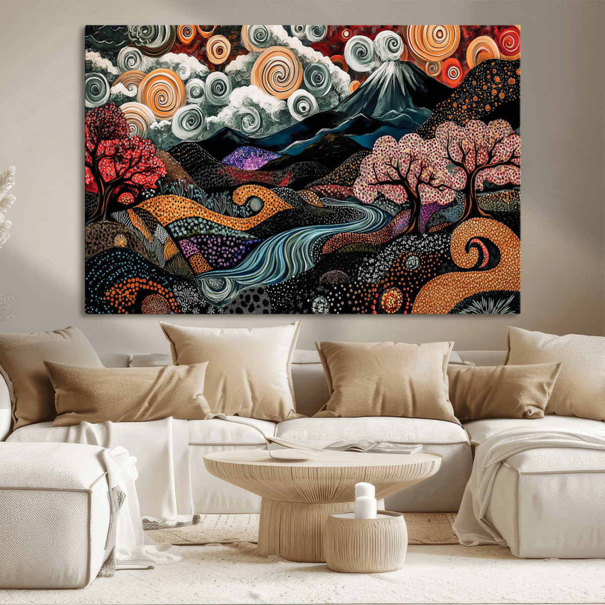Whimsical Abstract Landscape Wall Art Canvas Print, Colorful