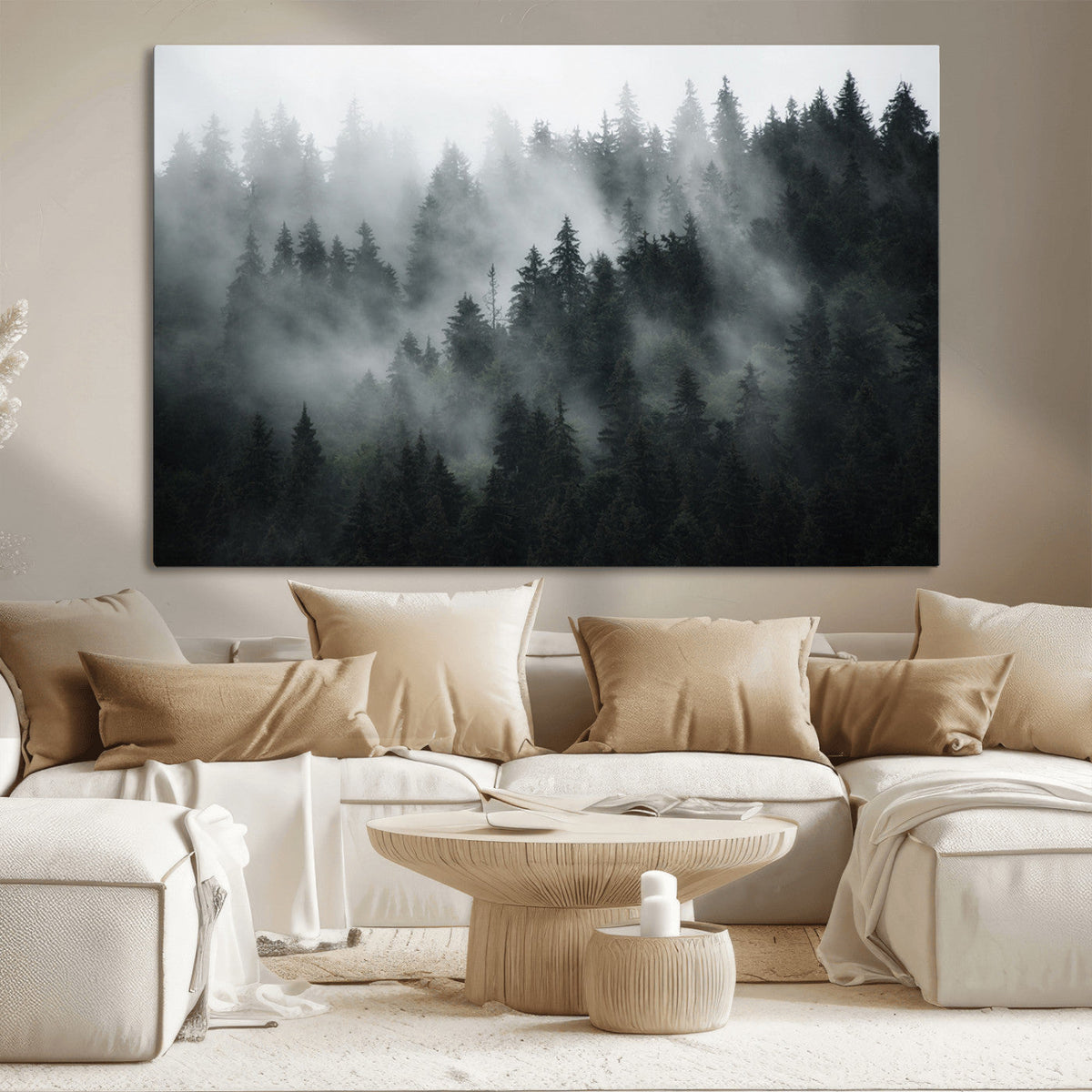 Foggy Forest Wall Art Canvas Print | 3 Panel Large Misty