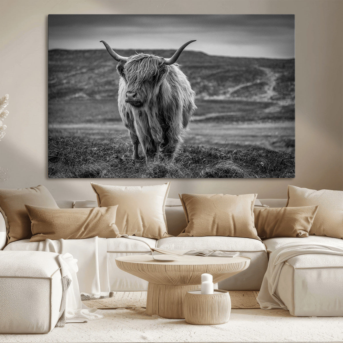 Fluffy Cattle Wall Art Print, Highland Cow Canvas, Framed