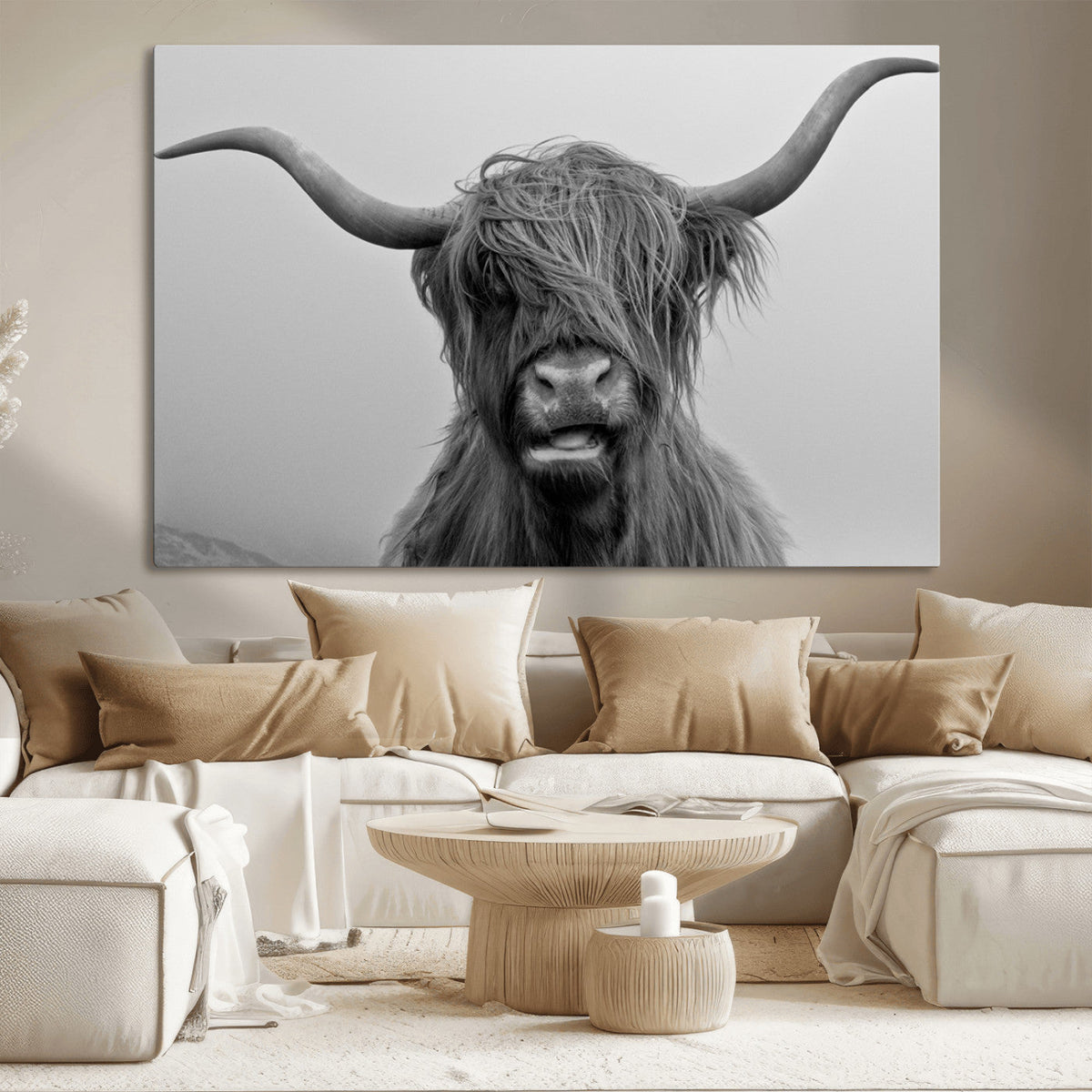 Texas Cow Wall Art Canvas, Texas Longhorn Cattle Canvas