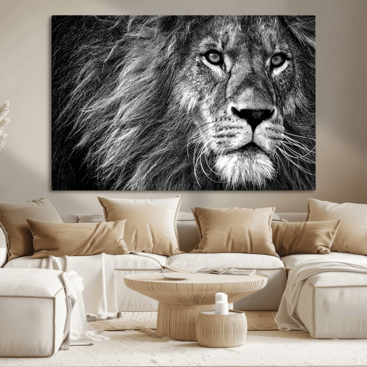 Black and White Lion Canvas Wall Art Print – Wildlife