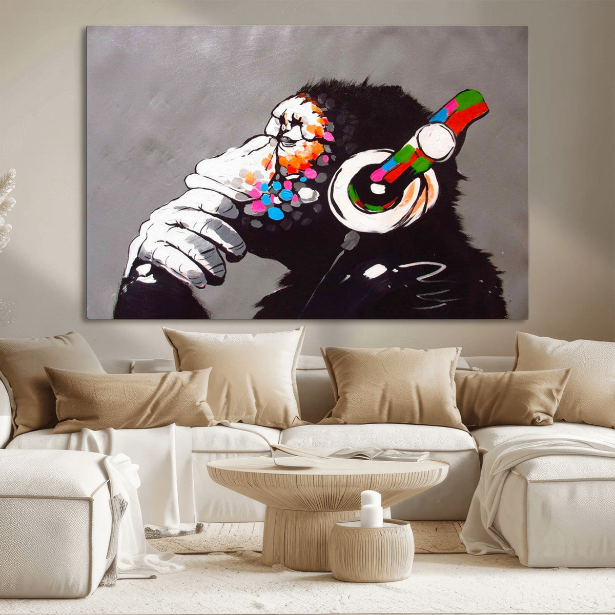 Dj Monkey Listening to Music Wall Art Print | Banksy Monkey