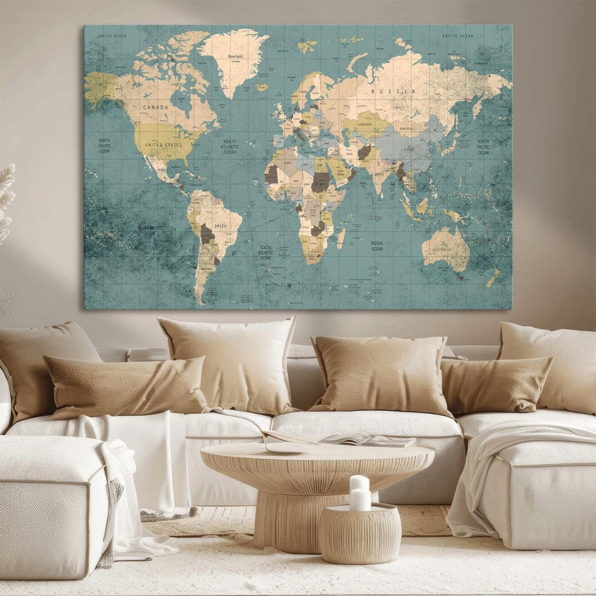 Classic World Map Canvas Print – Framed Vintage Map Wall