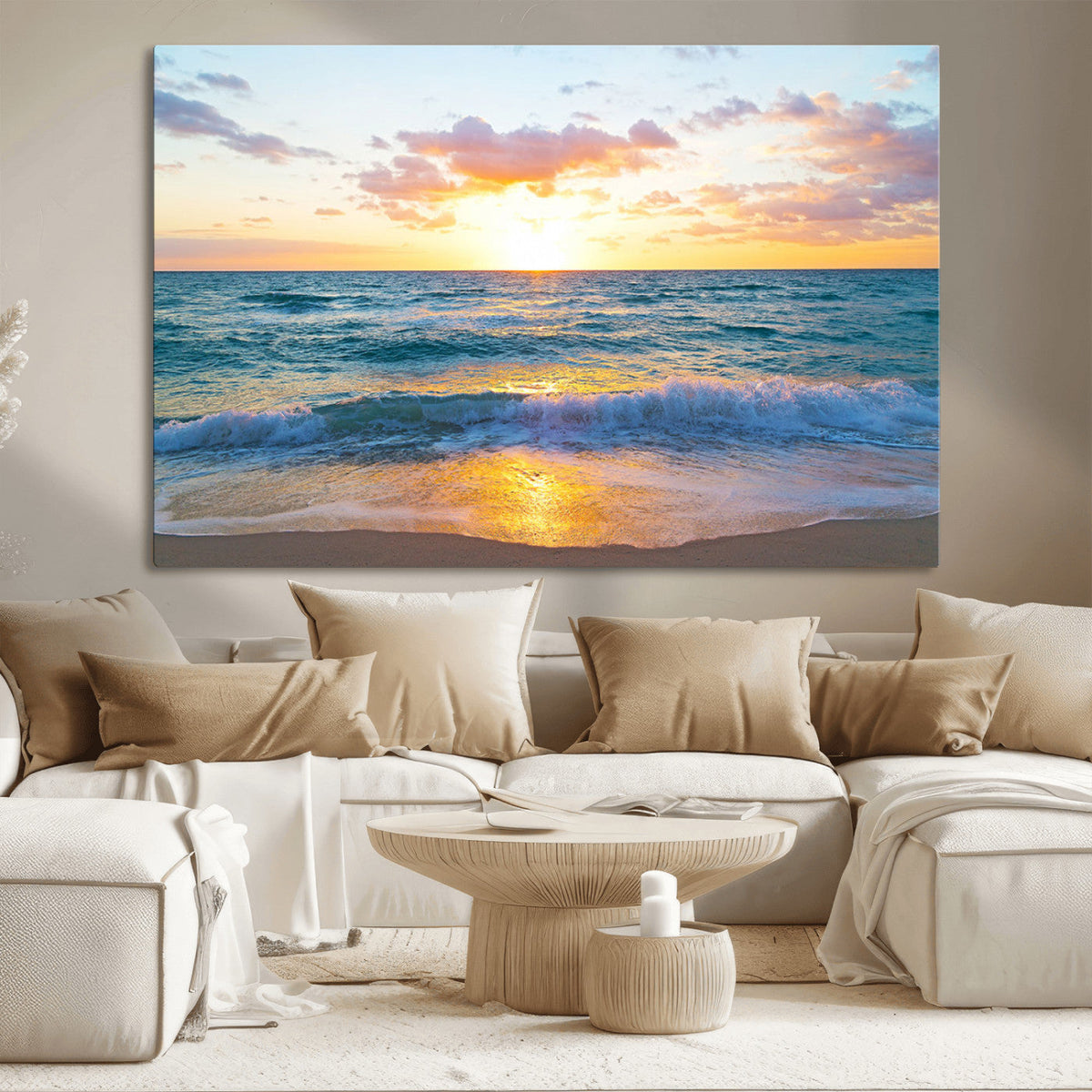 Golden Sunset Over Ocean Waves - Serene Coastal Triptych