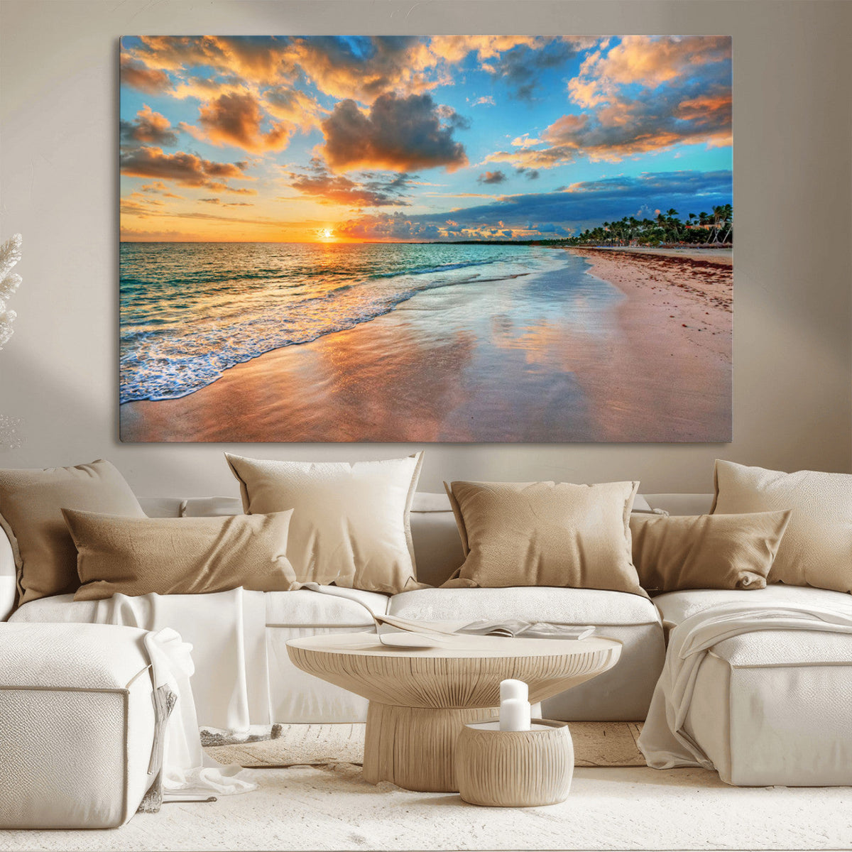 Serene Beach Sunset Wall Art | Coastal Ocean Canvas Print |