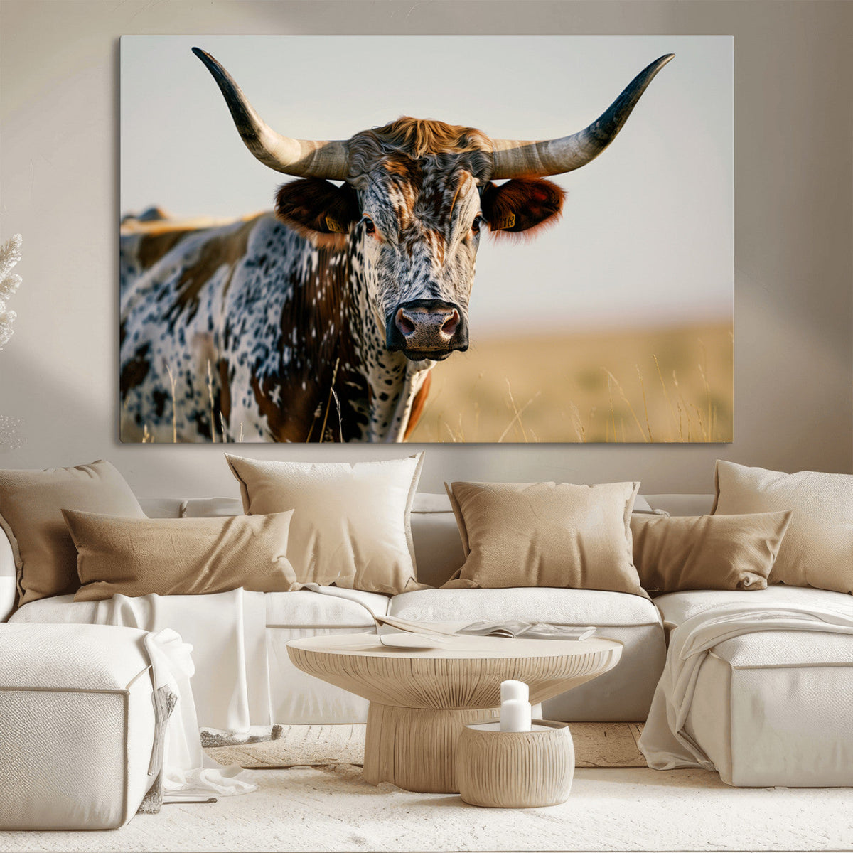 Texas Bull Longhorn Wall Art Canvas Print for Farm House