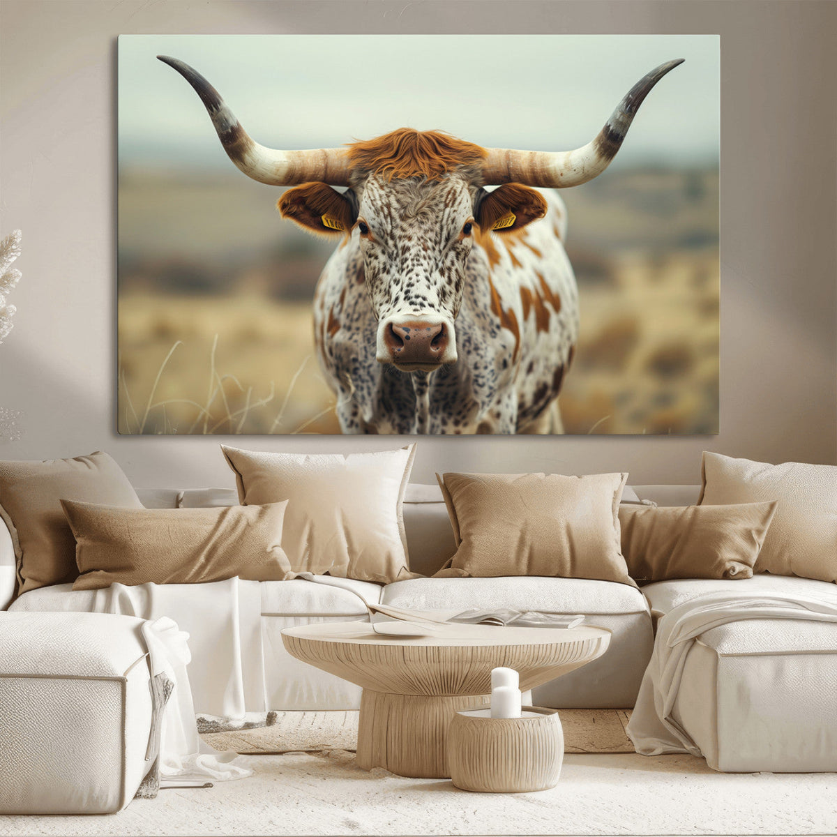 Texas Cow Longhorn Wall Art Canvas Print for Farm House Wall