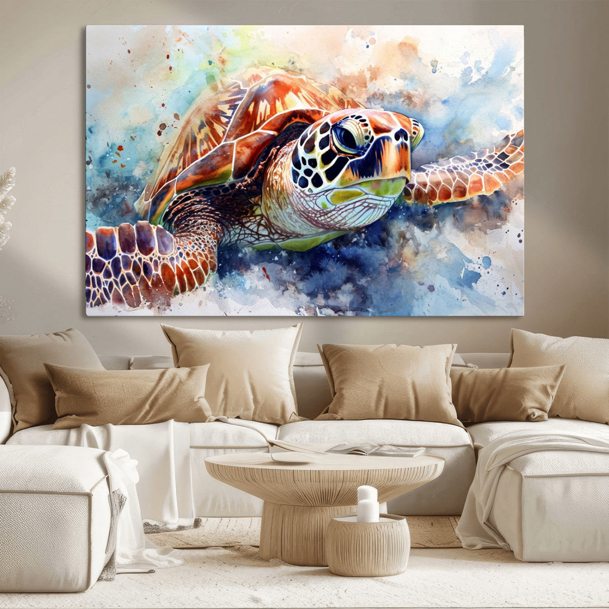 Watercolor Sea Turtle Wall Art Canvas Print - Vibrant Ocean