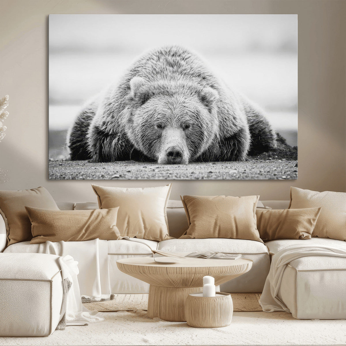 Resting Grizzly Bear Wall Art Canvas Print – Majestic Lazy