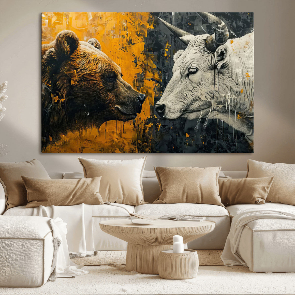 Bear and Bull Wall Art Canvas Print – Abstract Animal