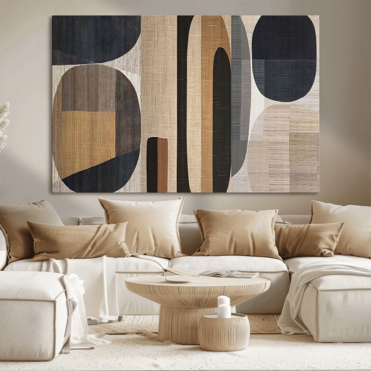 Abstract Minimalist Canvas Wall Art - Neutral Geometric