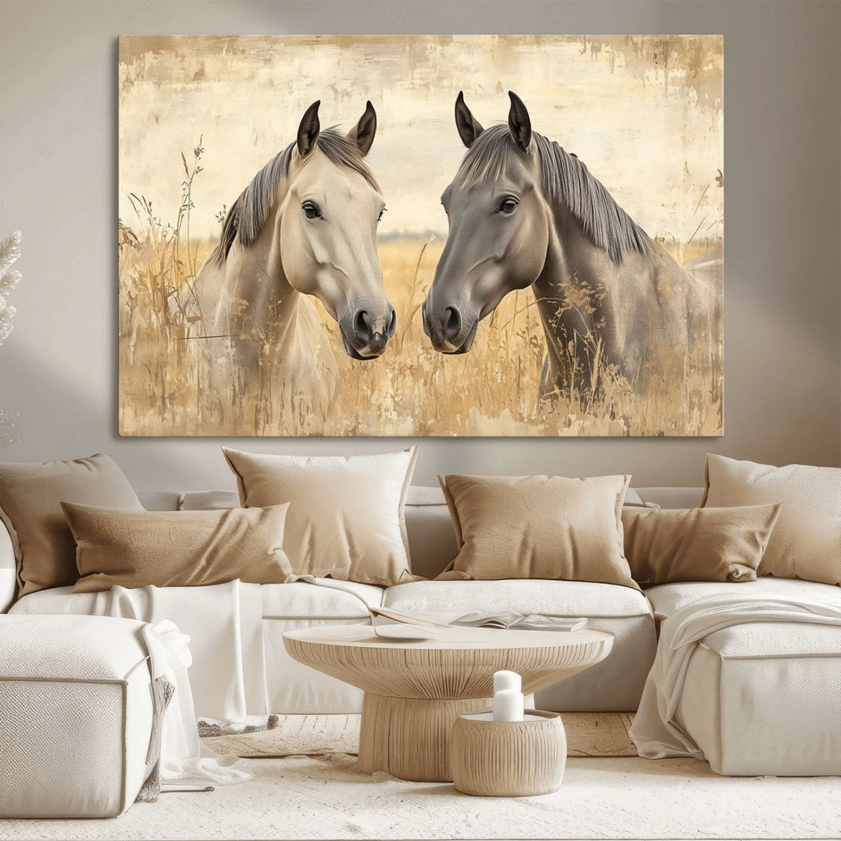 Chines Ink Style Grunge Horses Wall Art Canvas Print