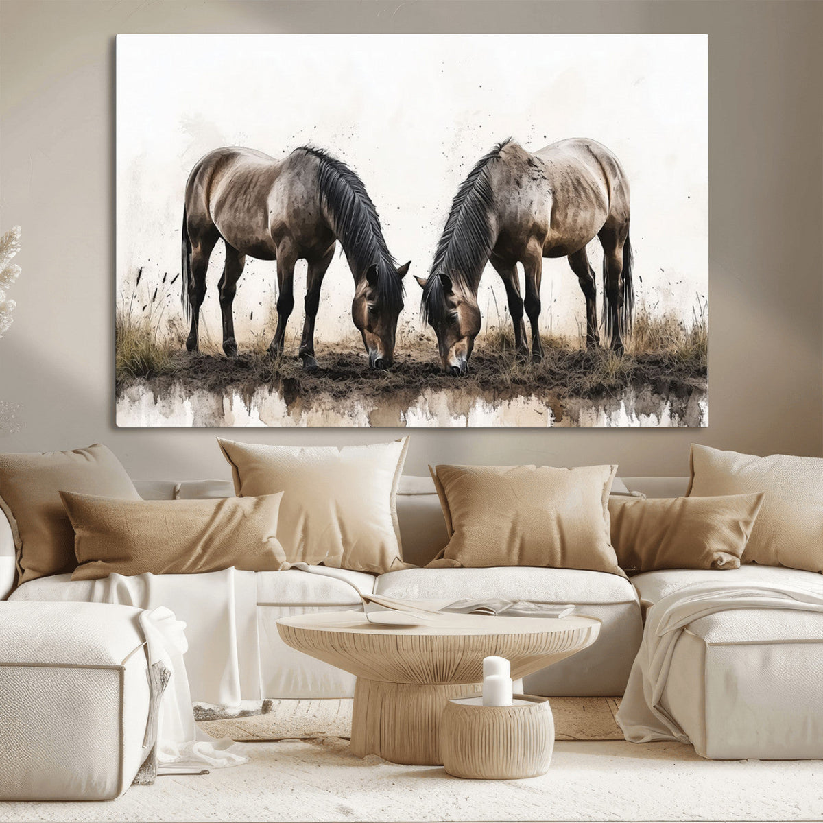 Chines Ink Style Horses Wall Art Canvas Print
