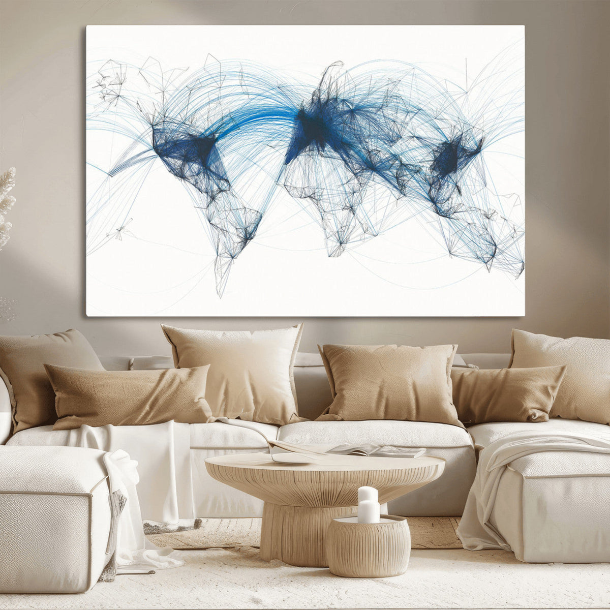 Flight Route Map Wall Art Canvas Print, Abstract Air Traffic
