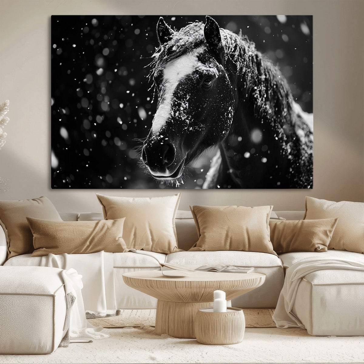 Winter Horse Wall Art | Black and White Horse Print | Ready