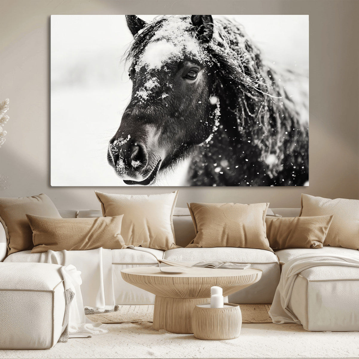 Framed Black and White Horse Wall Art | Ready to Hang and