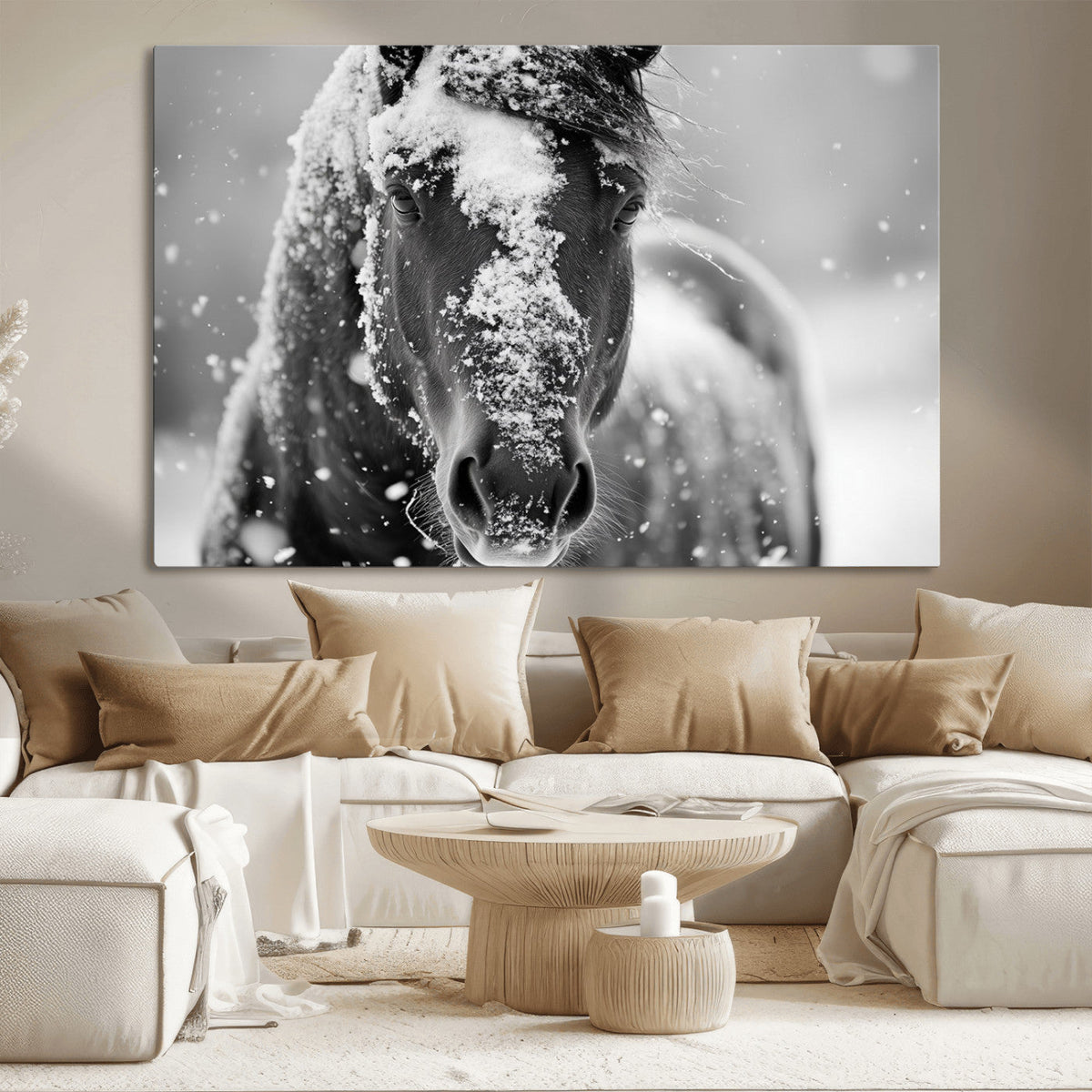 Black and White Horse Winter Wall Art | Ready to Hang and