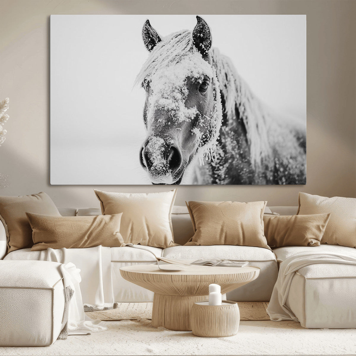 White Horse Wall Art | Ready to Hang and Framed | Winter