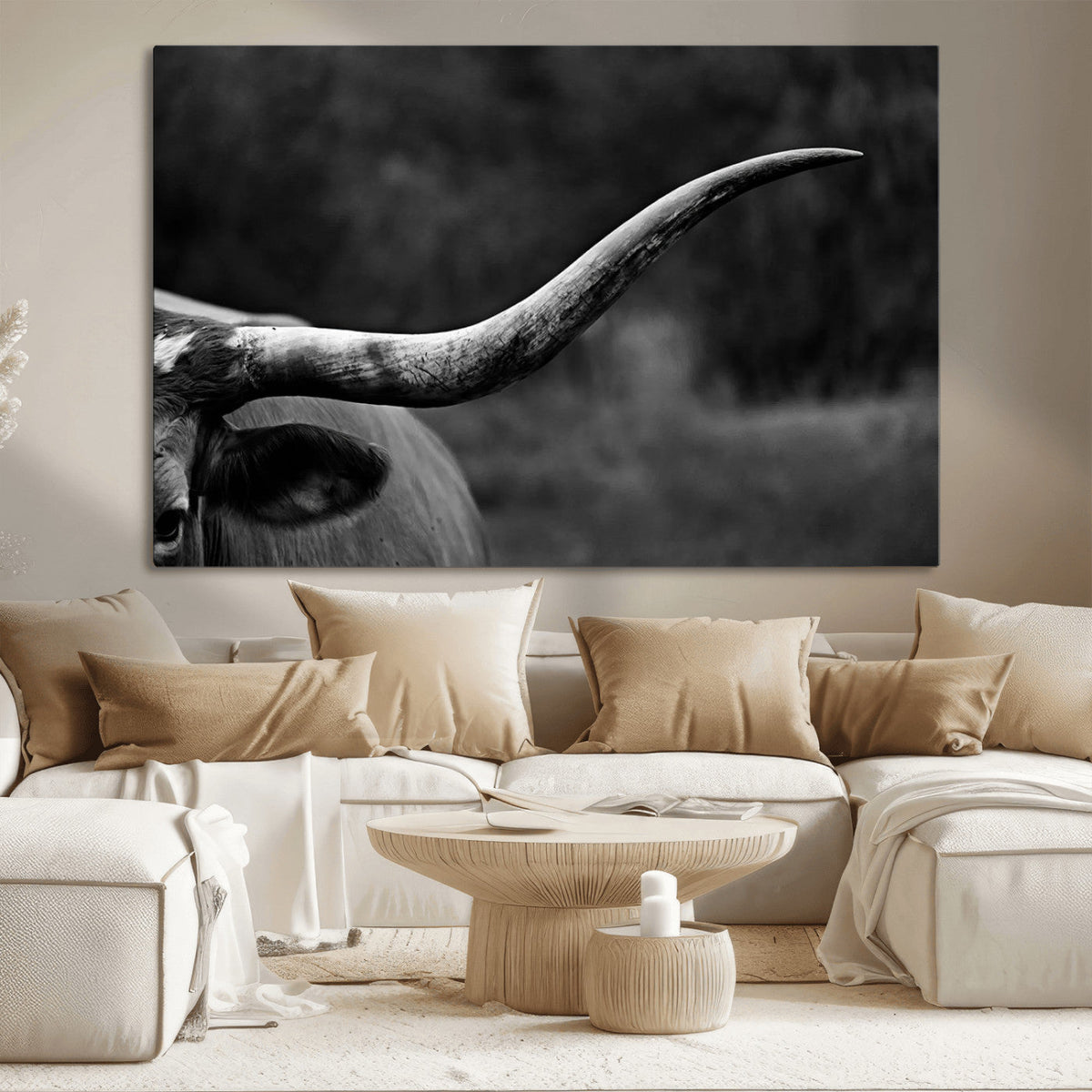Cow Longhorn Wall Art | Black and White Print | Ready to