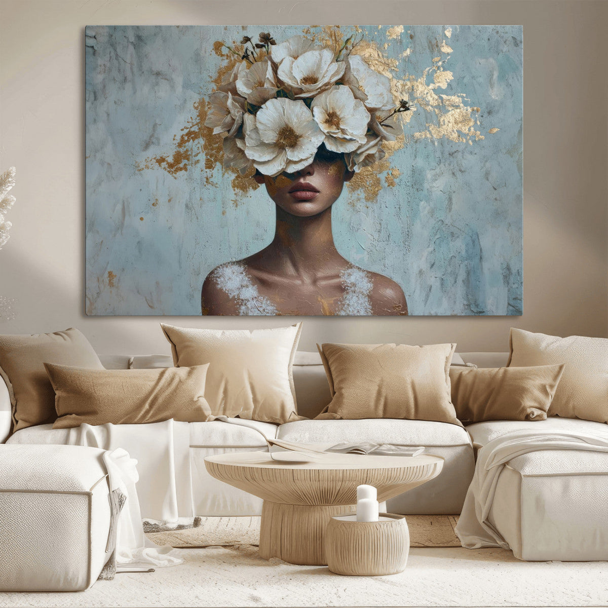 Golden Petal Wall Art - Petal Silhouette Woman Wall Art