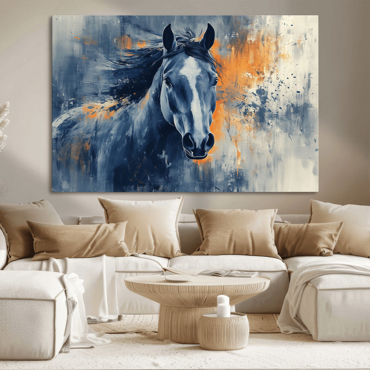 Abstract Blue Horse Wall Art Print Canvas | Horse Wall Art