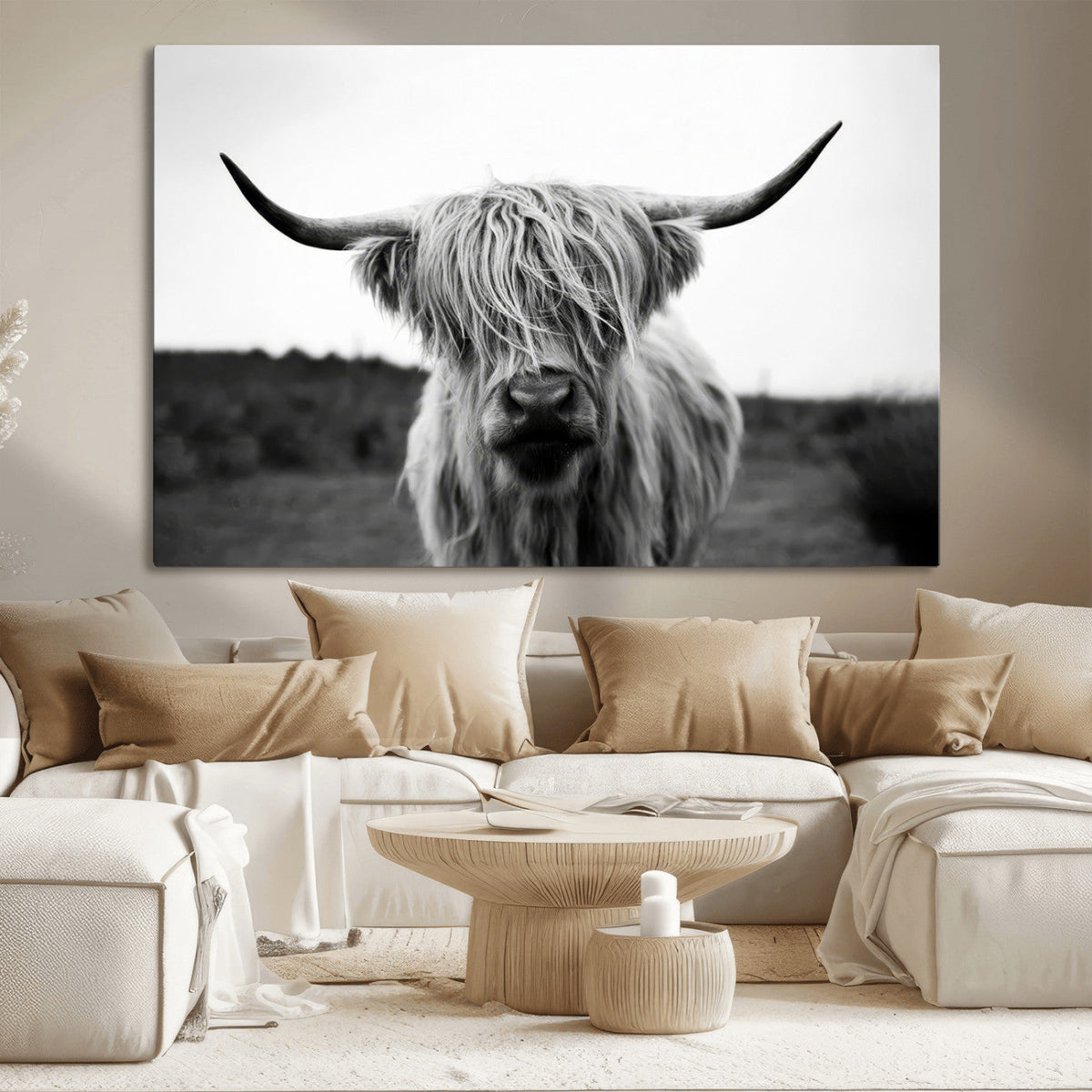 Highland Cow Wall Art | Black and White Farmhouse Decor |