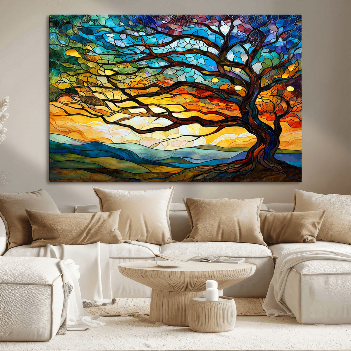 Vibrant Mosaic Tree of Life Wall Art | Stained Glass Style