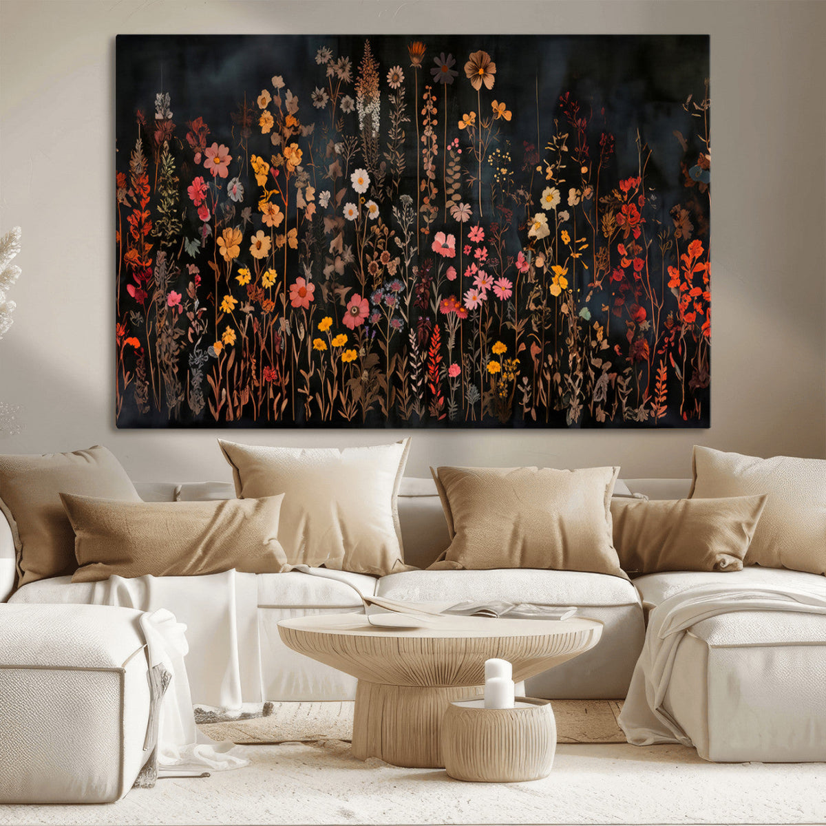 Large Floral Painting Print Illustration Flowers Canvas Wall