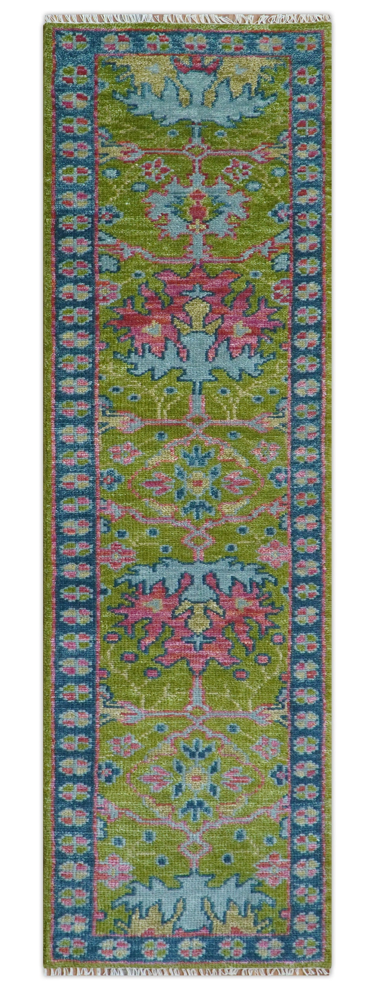 Custom Made Runner Donegal Green And Blue Hand Knotted Wool Rug