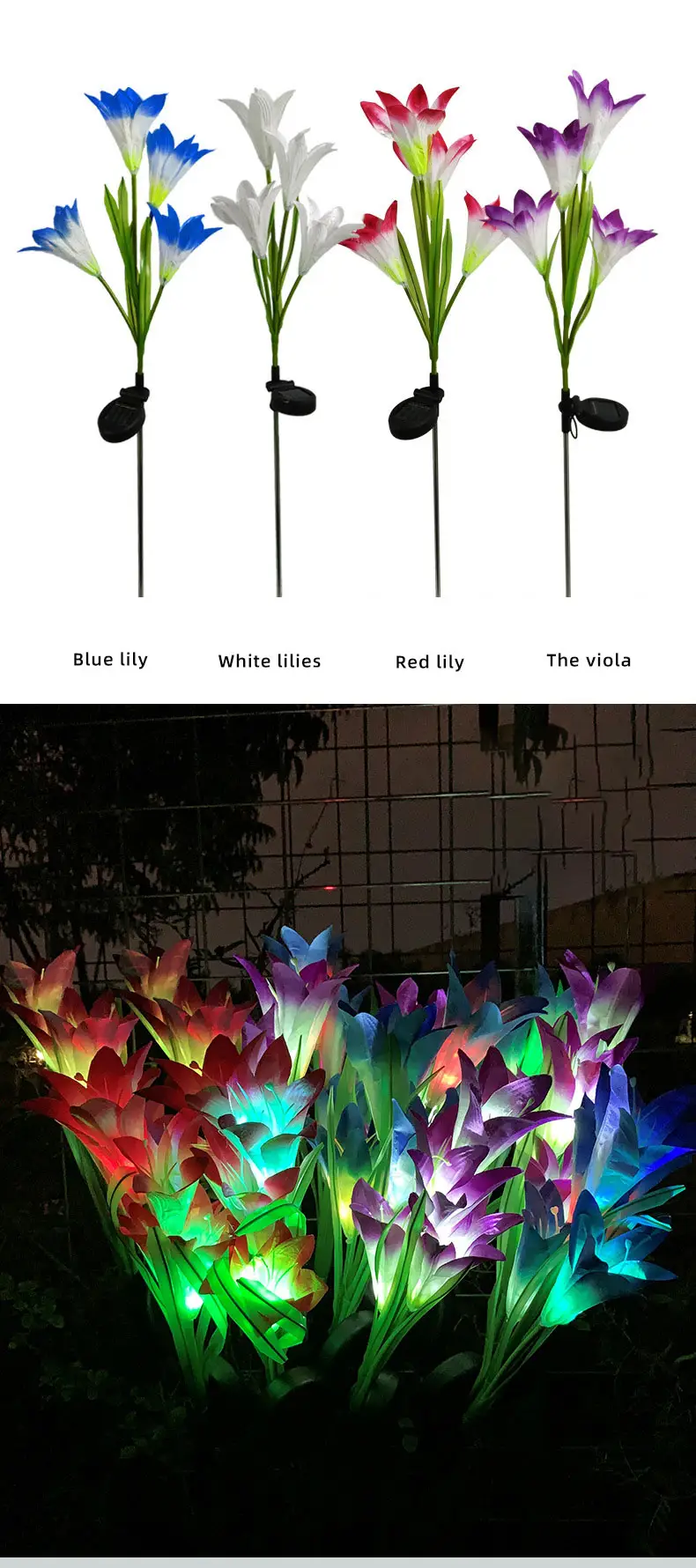 4-Pack Solar Powered Garden Flowers with Lights - Waterproof, Easy Install, No Wiring Needed