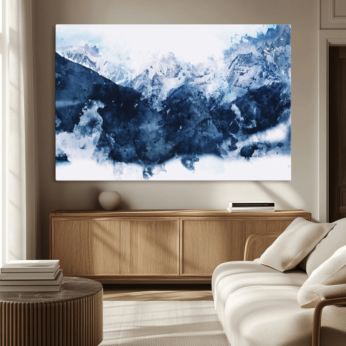 Abstract Blue Mountain Canvas Wall Art – Modern Triptych