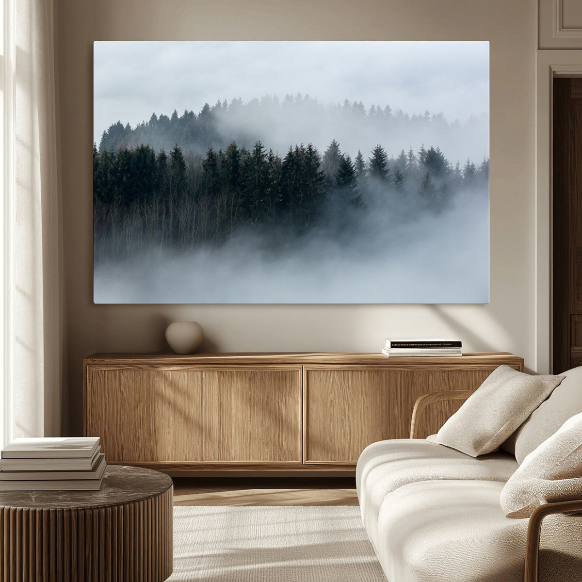 Autumn and Misty Trees in the Forest Wall Art Canvas Print,