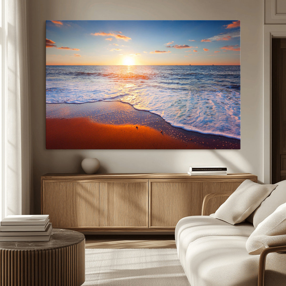 Tropical Ocean Sunset Wall Art Canvas Print, Golden Beach