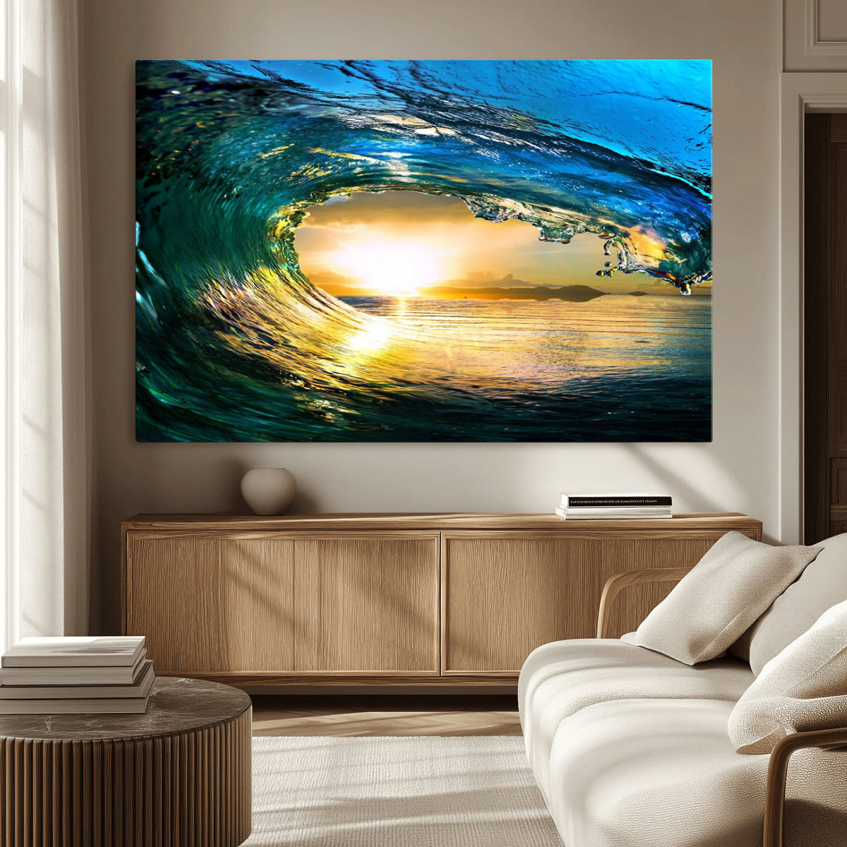 Ocean Wave at Sunset Canvas Art, Large Wall Print of Vibrant