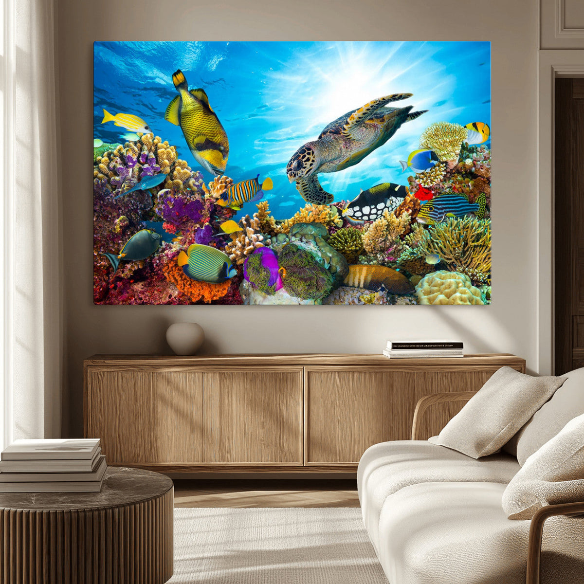 Aquatic Life Sea Turtles Fish Wall Art Canvas Print