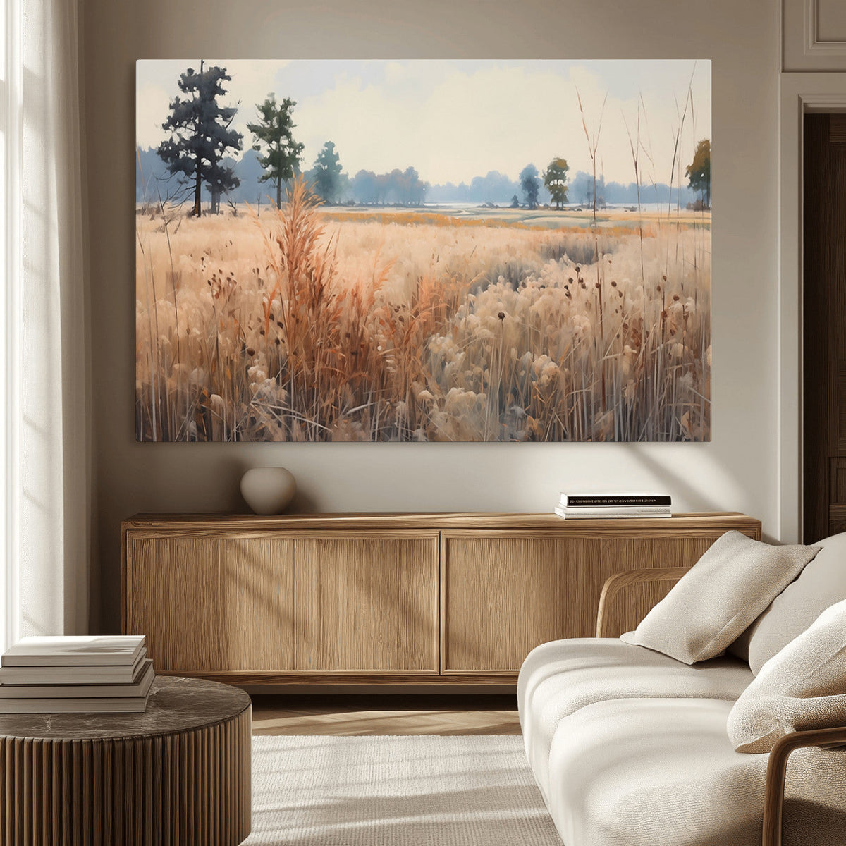 Golden Fields Canvas Wall Art Print – Serene Landscape of