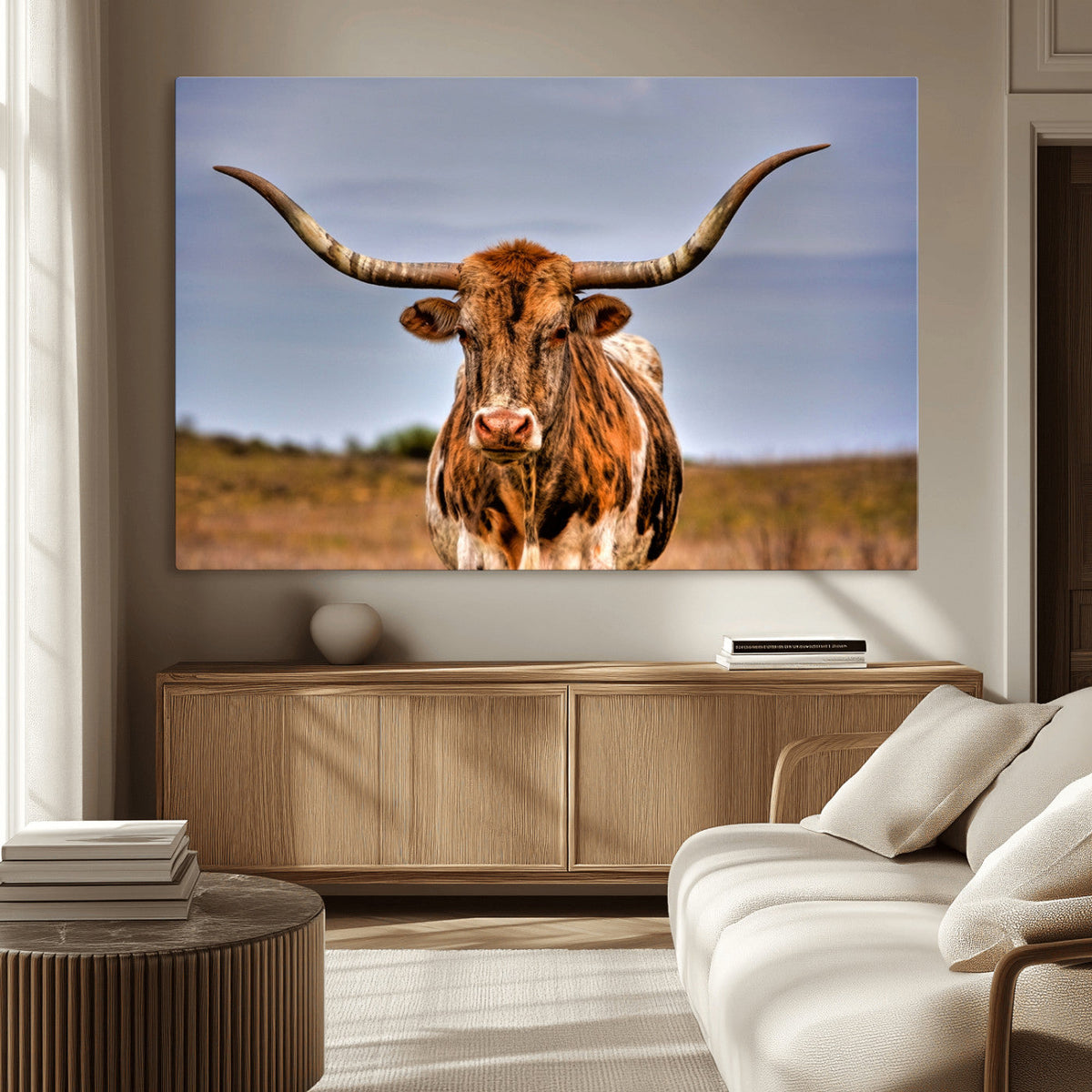 Texas Longhorn Wall Art Print, Framed Longhorn Cow Wall Art