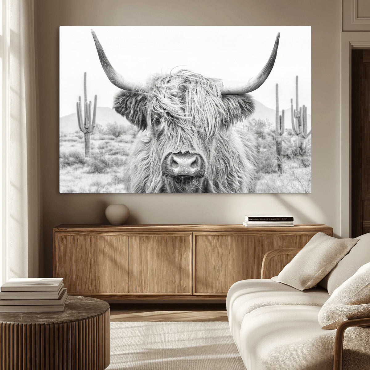 Rustic Charm | Cow Longhorn Black White Bighorn Wall Art