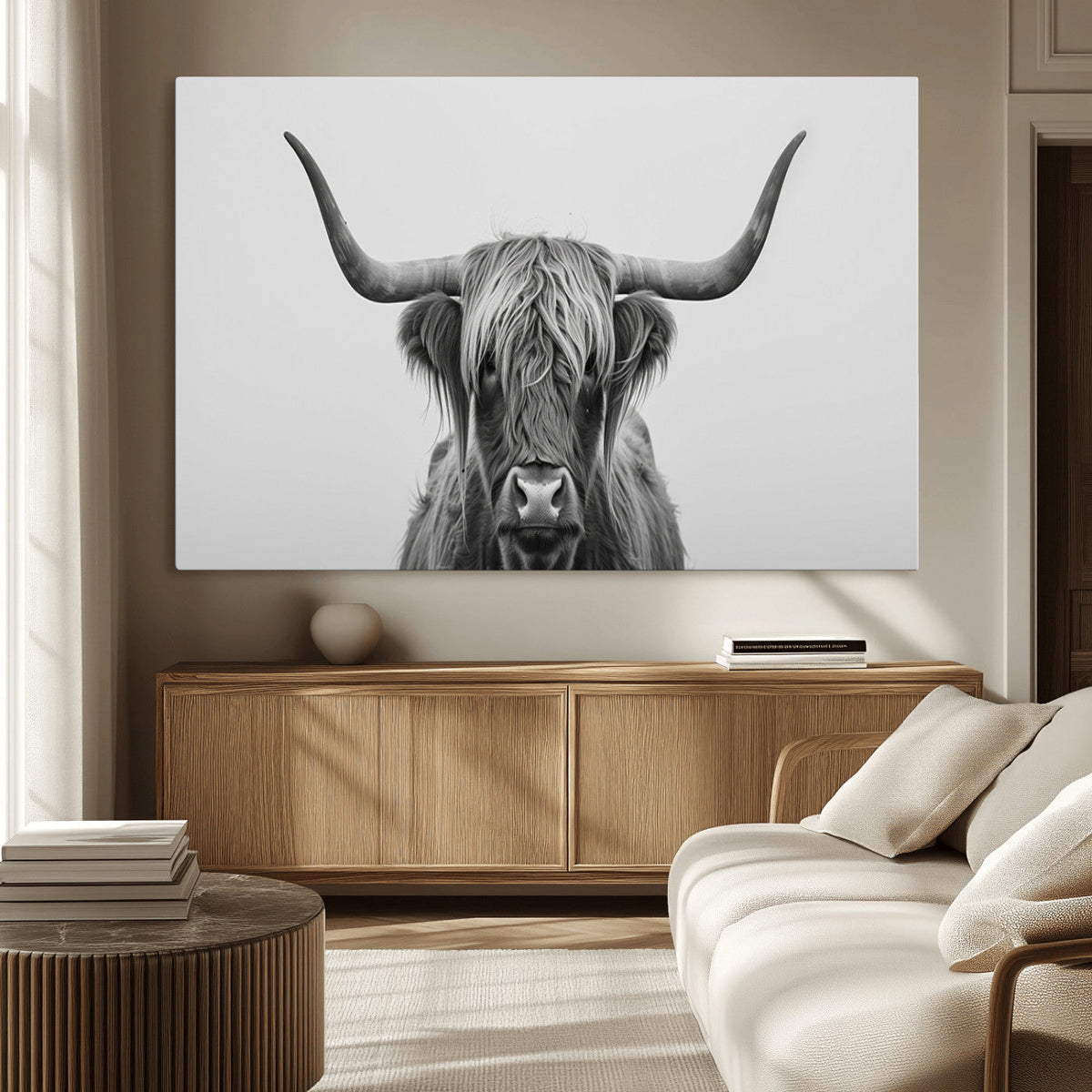 Farmhouse Longhorn Wall Art Canvas Print, Longhorn Texas