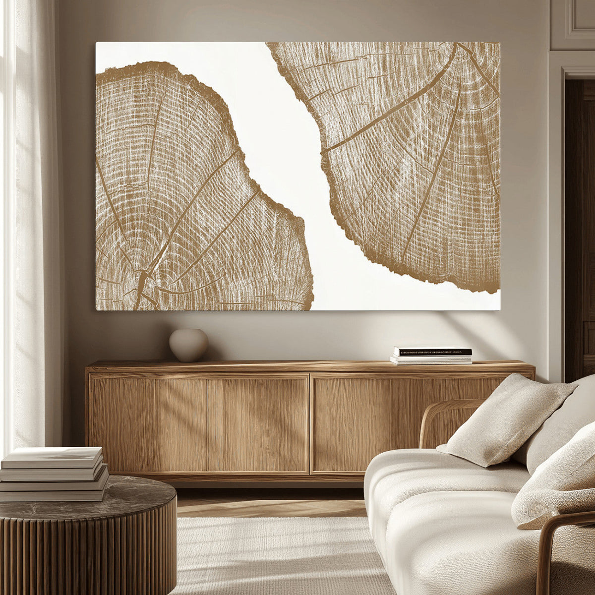 Rustic Brown Tree Ring Wall Art Canvas Print – Framed and