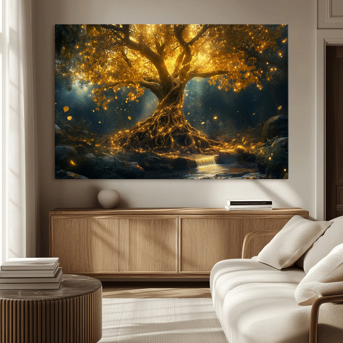 Golden Tree of Life Canvas Wall Art Print - Majestic Glowing