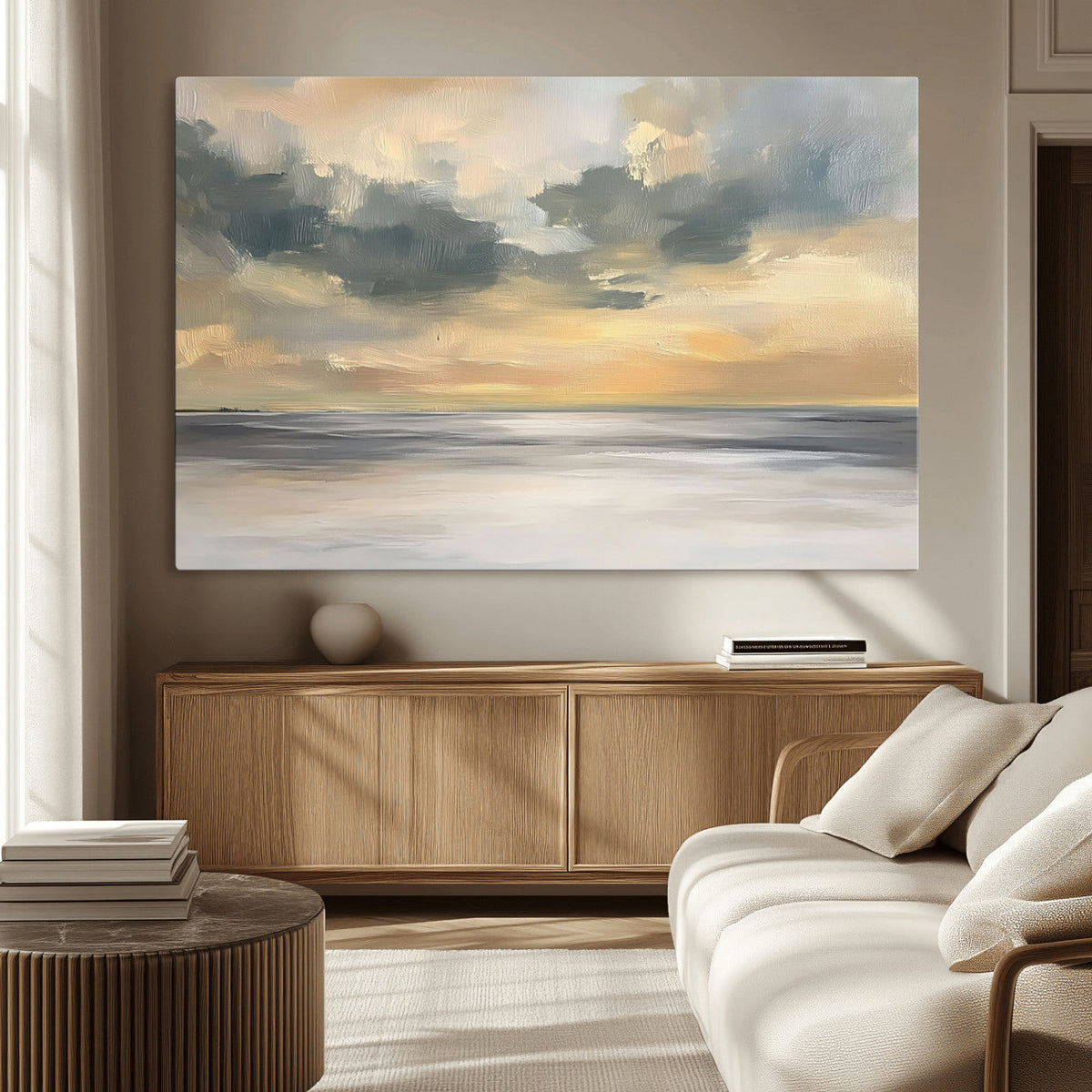 Modern Coastal Artwork with Vibrant Abstract Ocean Waves