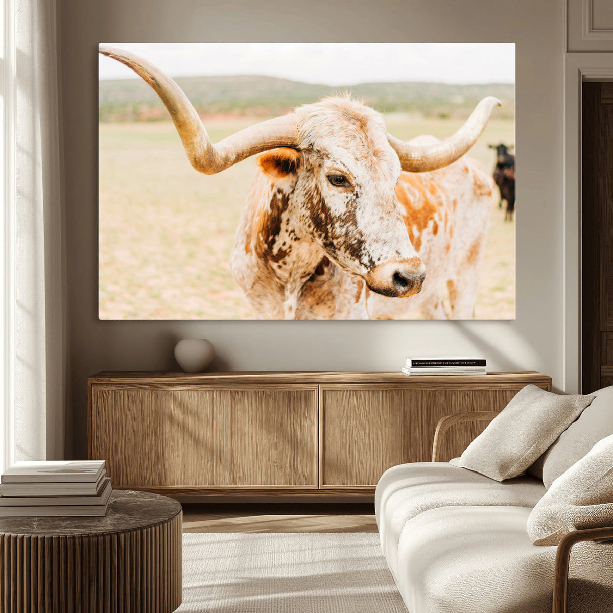 Texas Longhorn Wall Art Canvas Print – Framed Spotted Cow