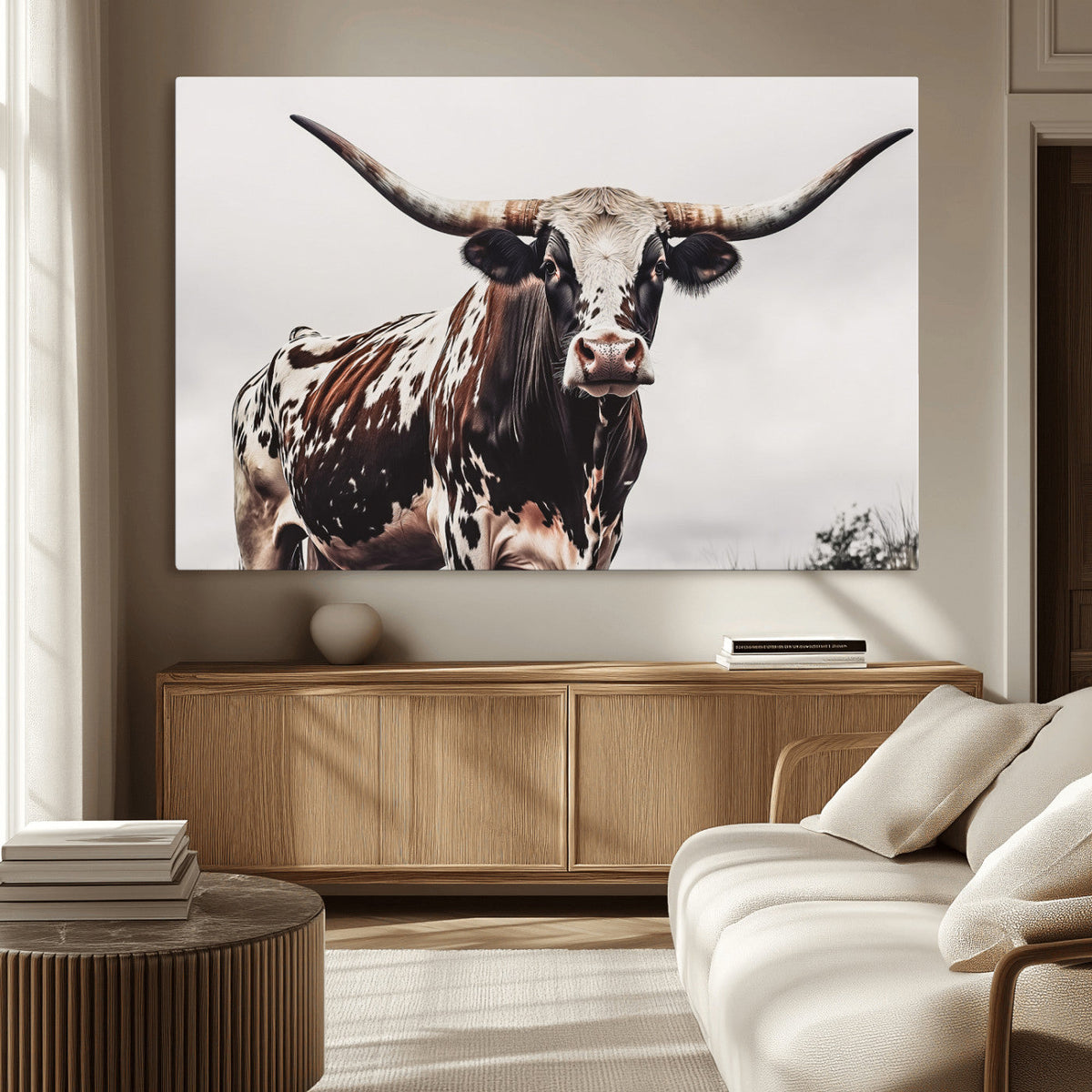 Texas Longhorn Wall Art Canvas Print – Framed Spotted Bull