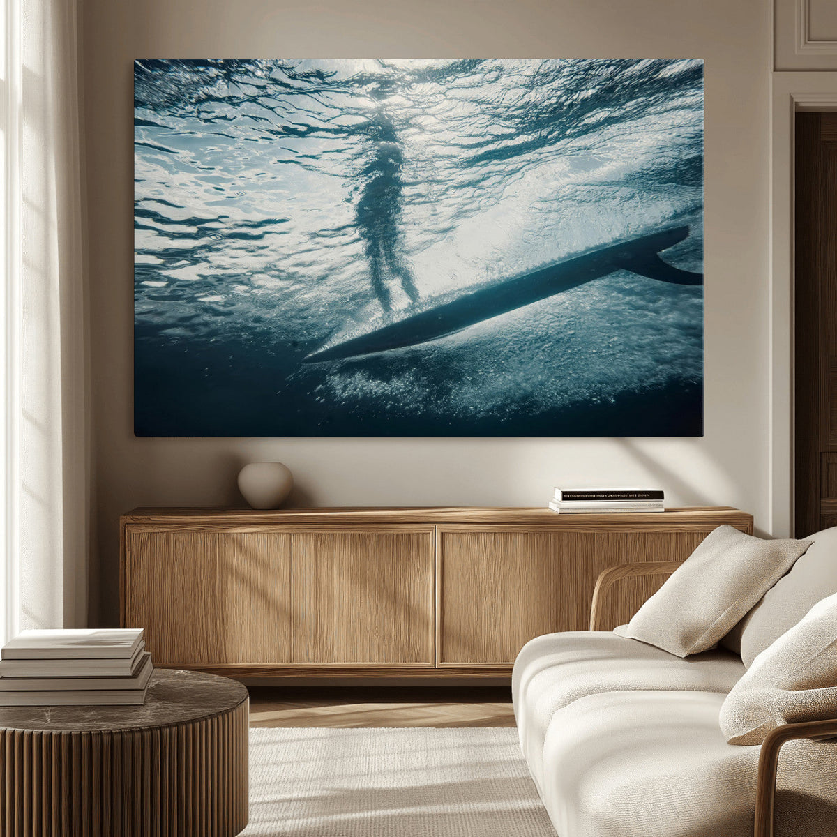 Underwater Surf Wall Art – Framed Ocean Wave Canvas Artwork,